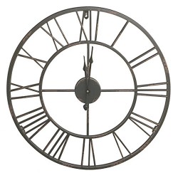 International Round Decorative Metal Distressed Iron Roman Numeral Clock Quartz Movement 16 x 16 x 1