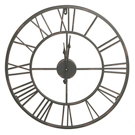 International Round Decorative Metal Distressed Iron Roman Numeral Clock Quartz Movement 16 x 16 x 1