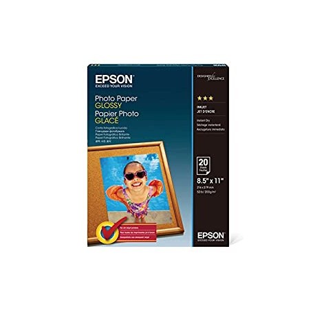 Epson Glossy Photo Paper, 8.5 x 11 Inches, 20 Sheets per Pack (S041141)