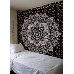 Bohemian Wall Hanging For Living Room Home Décor, Beach Throw Queen Size (84x90 Inches, Black Silver)