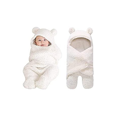 Cute Newborn Baby Boys Girls Blankets Plush Swaddle Blankets White