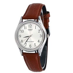 Casio Men's Core MTP1093E-7B Brown Leather Quartz with Silver Dial Watch