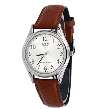 Casio Men's Core MTP1093E-7B Brown Leather Quartz with Silver Dial Watch