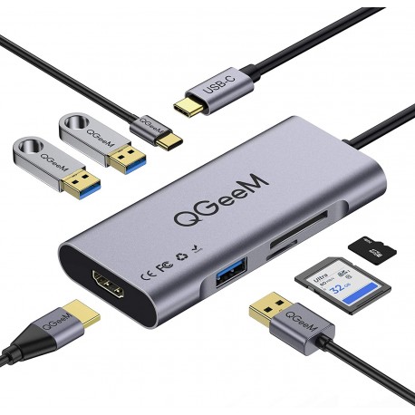 USB C Hub HDMI Adapter,QGeeM 7 in 1 Type C Hub to HDMI 4k