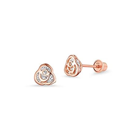 Rose Gold Tone Flower Cubic Zirconia Screwback Baby Girls Earrings