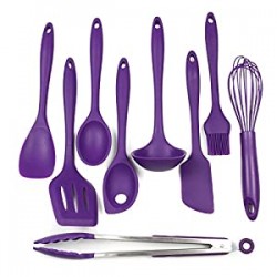 9 Piece Silicone Kitchen Tool and Utensil Set, Purple
