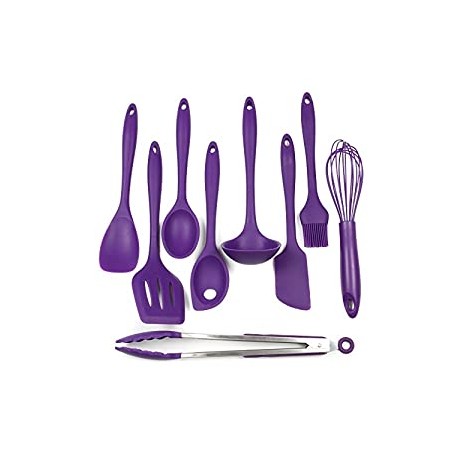 9 Piece Silicone Kitchen Tool and Utensil Set, Purple