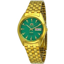 FAB00001N Men's 3 Star Standard Gold Tone Green Dial Day Date Automatic Watch