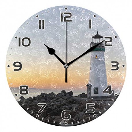 Lighthouse Wall Clock Non Ticking Silent Art Clock for Living Room