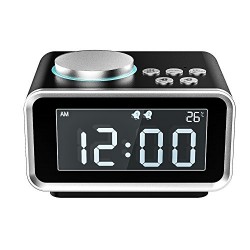 Digital Alarm Clock, Multifunctional FM Radio Dual Alarm Table Bedside Clock LCD Display with 2 USB Charger