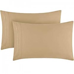 1800 Bedding - Wrinkle, Fade, Stain Resistant (Set of 2 Standard/Queen Size 20"x30", Beige)