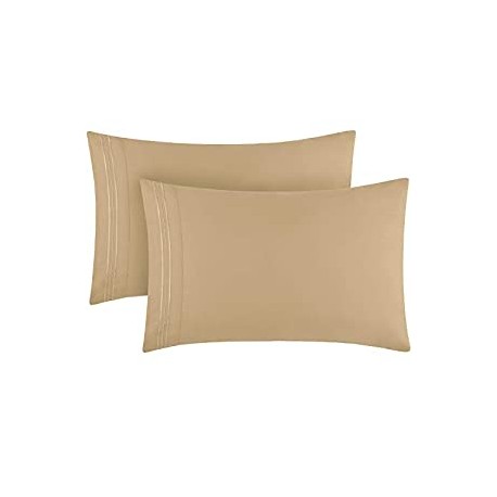 1800 Bedding - Wrinkle, Fade, Stain Resistant (Set of 2 Standard/Queen Size 20"x30", Beige)