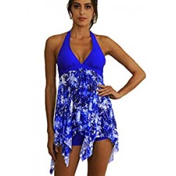 Womens Plus Size Halter Swimdress Tankini Swimwear Swimsuit 2 Pieces