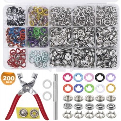 00 Sets Metal Snaps Button Tool Kit Snap Fasteners Hollow Prong Snap Button with Setting Tool for Clothing Crafting Sewing