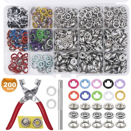 00 Sets Metal Snaps Button Tool Kit Snap Fasteners Hollow Prong Snap Button with Setting Tool for Clothing Crafting Sewing