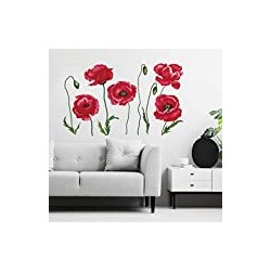 5 Red Poppy Flowers Wall