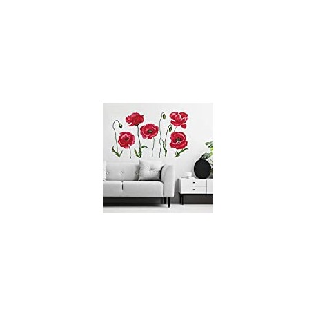 5 Red Poppy Flowers Wall