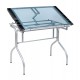 Hobby Table Writing Desk Studio Desk, 35.25" W x 23.75" D, Silver / Blue Glass