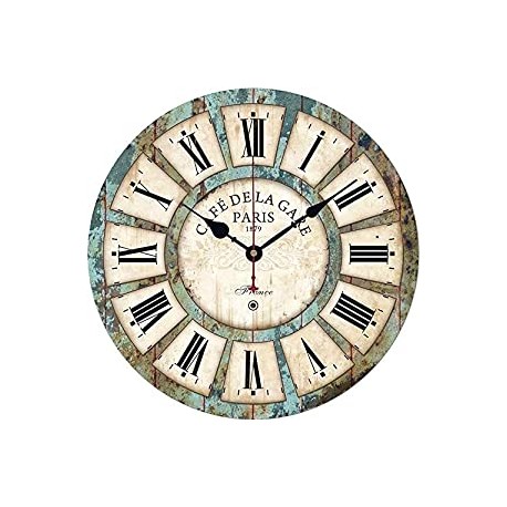 12 Inch Silent Round Wooden Wall Clock Rustic Country Style