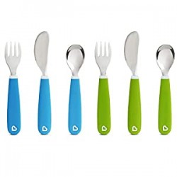 Knife and Spoon Set, 6 Pack, Blue/Green
