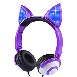 3.5mm Aux Jack, Cat-Inspired Purple Headphones for Girls (Purple)