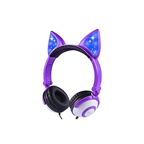 3.5mm Aux Jack, Cat-Inspired Purple Headphones for Girls (Purple)