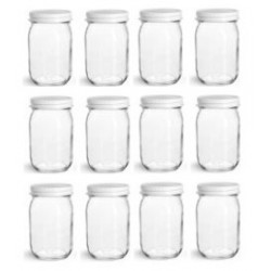 2 pcs 16 oz Mason Jars with White Lids - Made in USA -1 Pint (16 oz, White)