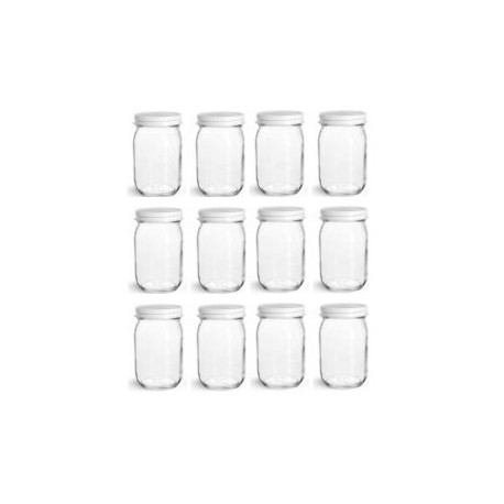 2 pcs 16 oz Mason Jars with White Lids - Made in USA -1 Pint (16 oz, White)