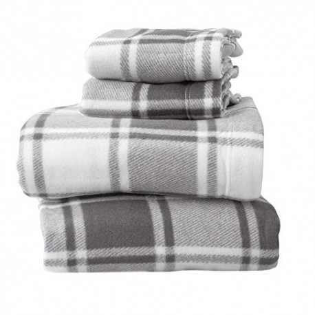 Super Soft Extra Plush Plaid Fleece Sheet Set. Cozy, Warm, Durable