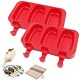 Ice Cream Bar Molds, 3 Cavities Silicone Ice Pop Molds with 40 Wooden Sticks, Set of 2 (Oval)