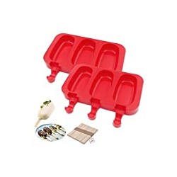Ice Cream Bar Molds, 3 Cavities Silicone Ice Pop Molds with 40 Wooden Sticks, Set of 2 (Oval)