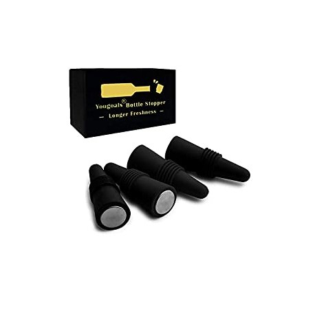 Silicone Wine Bottle Stopper for Wine Beverage Soda Beer (Black 4PK)