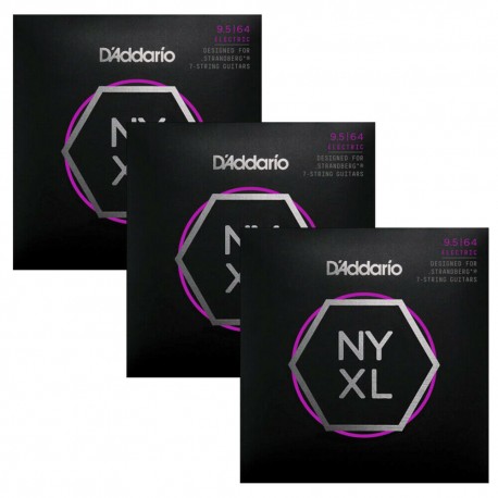3-Pack D'Addario NYXL09564SB Custom Light Strandberg Guitar 7-String Set, 9.5-64
