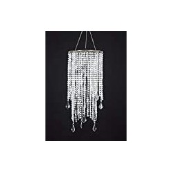 2 Tiers Sparkling Iridescent Acrylic Beaded Hanging Chandelier Light Fixture W8.5" X H20.5"