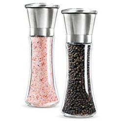 Set of 2- Brushed Stainless Steel Pepper Mill and Salt Mill, 6 Oz