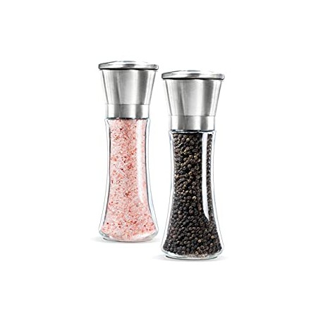 Set of 2- Brushed Stainless Steel Pepper Mill and Salt Mill, 6 Oz