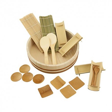 12" Sushi Oke Tub (Hangiri) with 19pc Sushi Making Accessory Pack