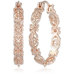 Gold Plated Sterling Silver Filigree Round Hoop Earrings