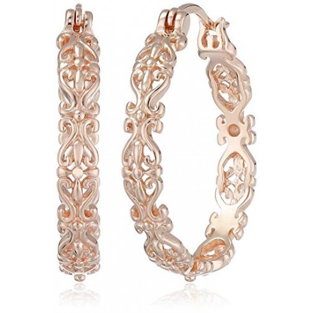 Gold Plated Sterling Silver Filigree Round Hoop Earrings