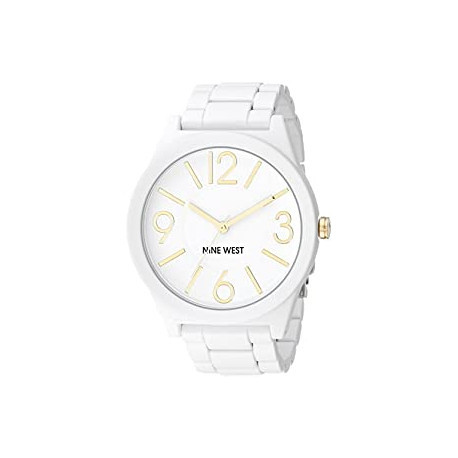 Analog Display Japanese Quartz White Watch, White/Gold