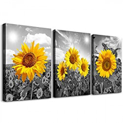 3 piece bathroom Wall decor Black and white landscape yellow