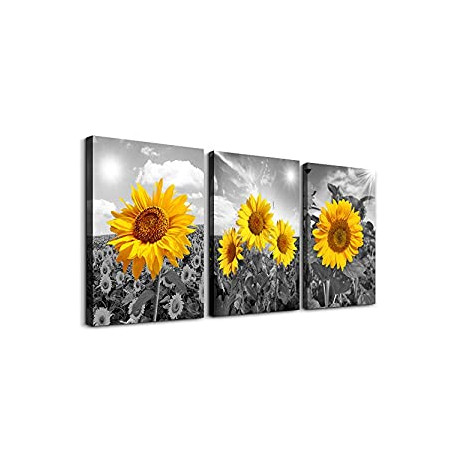 3 piece bathroom Wall decor Black and white landscape yellow