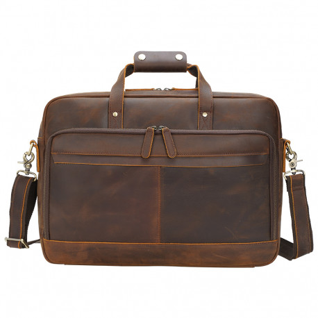 Large Capacity 17 Inch Cow Leather Travel Briefcase