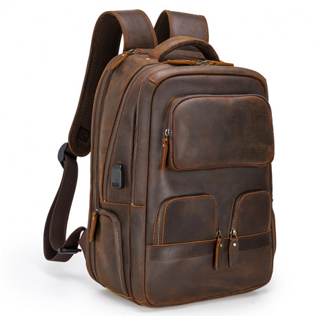 Vintage High Quality Pure Cowhide Laptop Back Pack Men