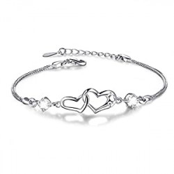 Sterling Silver"Forever Love"Double Heart Bracelets for Women Valentine's Day