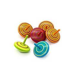 Set of 10 Multicolor Wooden Spinning