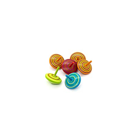 Set of 10 Multicolor Wooden Spinning