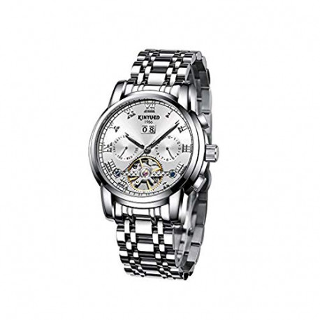 Mens Silver Steel Band Mechanical Automatic Wrist Watch