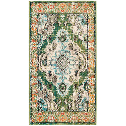 Living Room Bedroom Accent Rug, 2'2" x 4', Forest Green / Light Blue