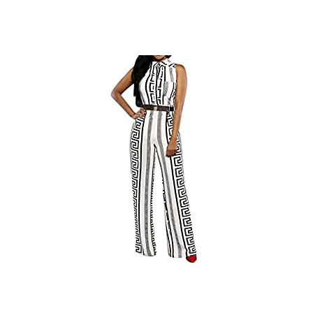 Womens Button Up Printed Long Wide Leg Pant Party Jumpsuits